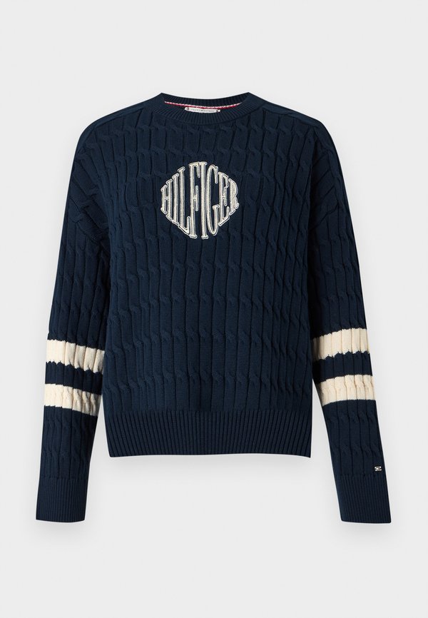 Tommy Hilfiger LOGO EMBROIDERY RELAXED CABLE KNIT JUMPER - Jumper - dark night navy