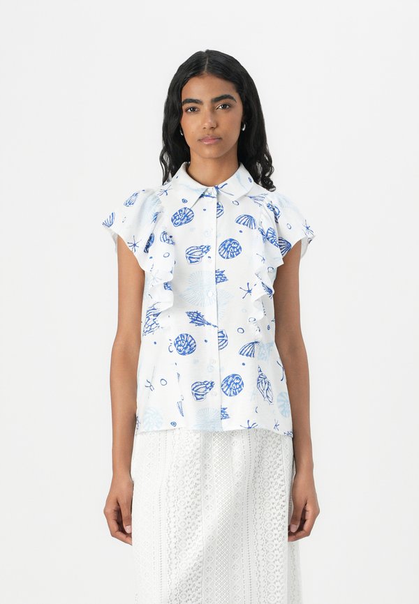 Vero Moda VMSEASHELL FRILL SHIRT - Button-down blouse - snow white
