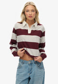 Superdry & Co ATHLETIC ESSENTIALS CROPPED STRIPE RUGBY  - Polo shirt - glacier grey marl port red stripe