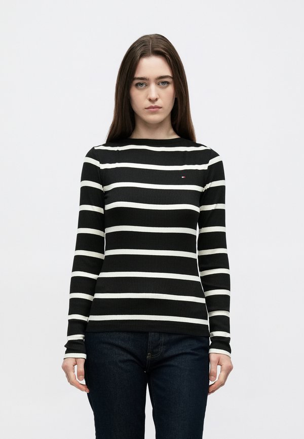 Tommy Hilfiger RIBBED SLIM BOAT NECK LONG SLEEVE T-SHIRT - Long sleeved top - black/calico