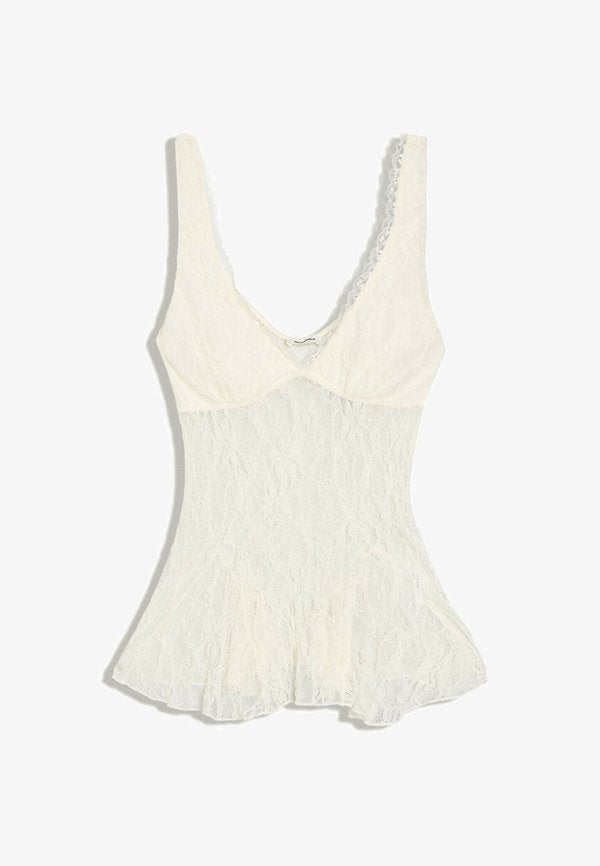 Bershka STRAPPY WITH LACE - TOP - Blouse - beige