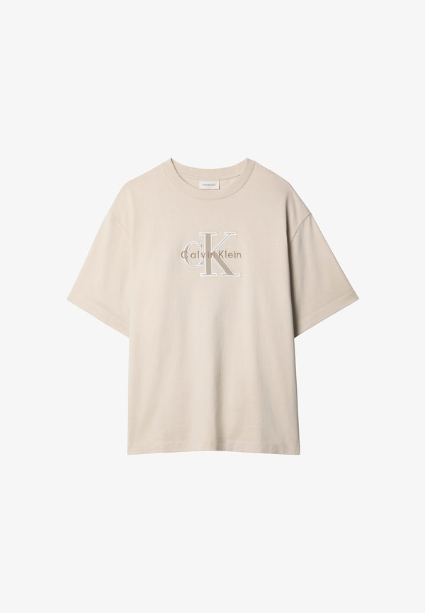 Calvin Klein Jeans RELAXED LOGO APPLIQUÉ - Print T-shirt - oatmeal