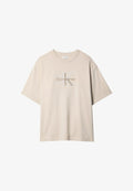 Calvin Klein Jeans RELAXED LOGO APPLIQUÉ - Print T-shirt - oatmeal