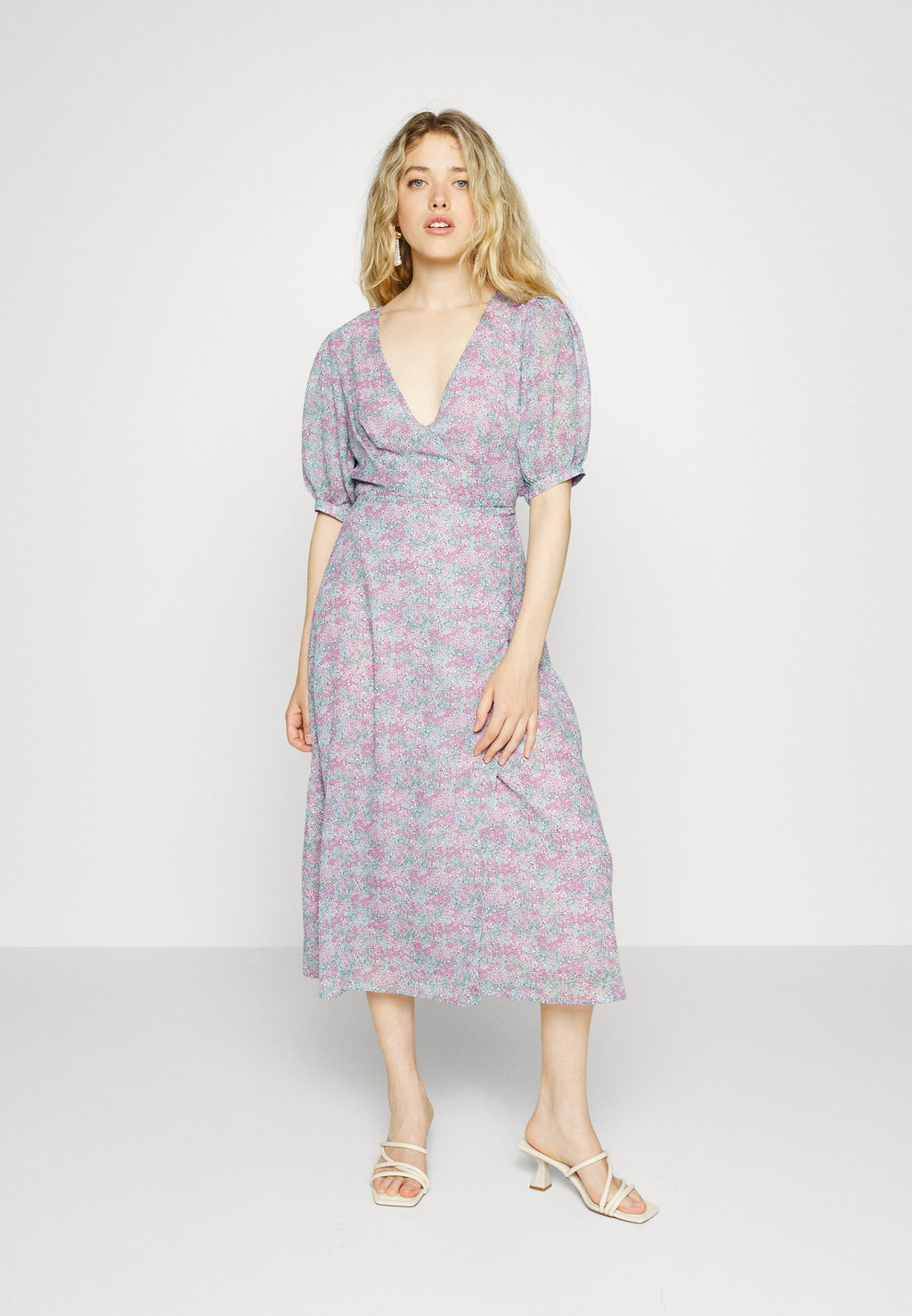 Glamorous WRAP AROUND MIDI DRESS WITH TIE AND SLEEVES