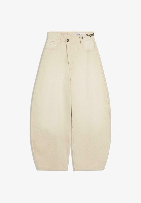 Bershka EMBROIDERED CROSSOVER BARREL TROUSERS - Baggy Jeans - sand