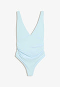 Bershka RUCHED STRAPPY BODYSUIT - Top - light blue