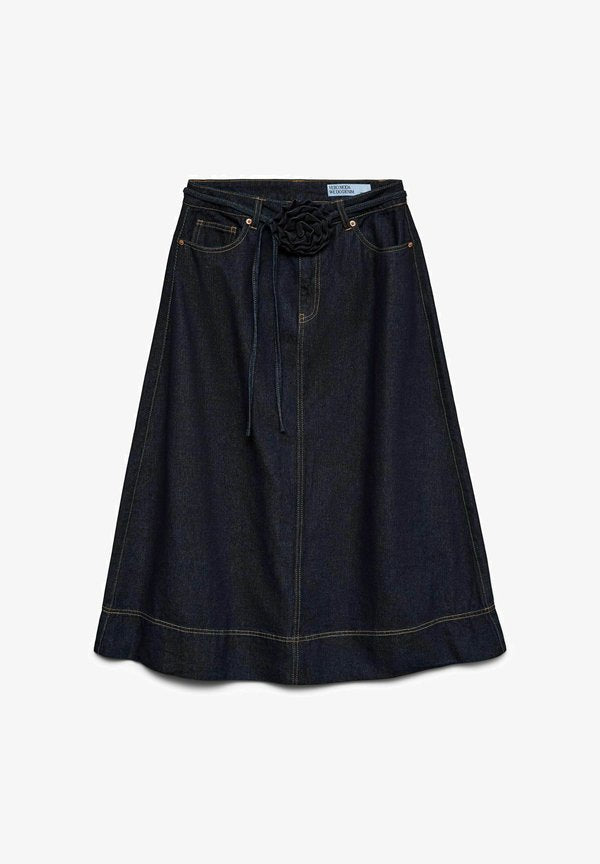 Vero Moda Denim VMRUTH High waist Long - A-line skirt - dark blue denim