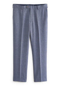 Leichte, maßgeschneiderte Hosen im blau-grauen Karomuster mit flachem Frontdesign, Gürtelschlaufen und einer einzelnen vorderen Tasche.