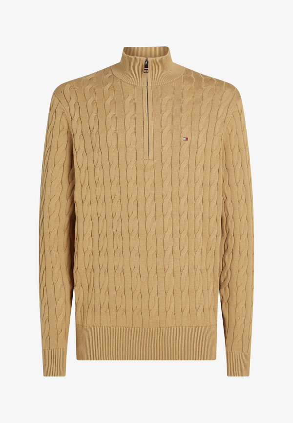 Tommy Hilfiger CLASSIC CABLE ZIP MOCK - Jumper - safari canvas