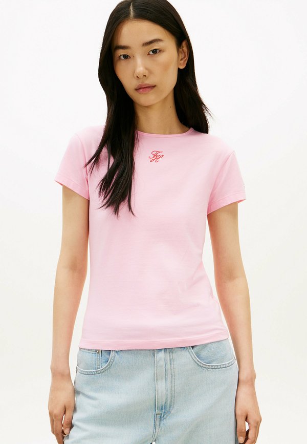 Tommy Hilfiger TEXTURED LOGO SLIM - Basic T-shirt - classic pink