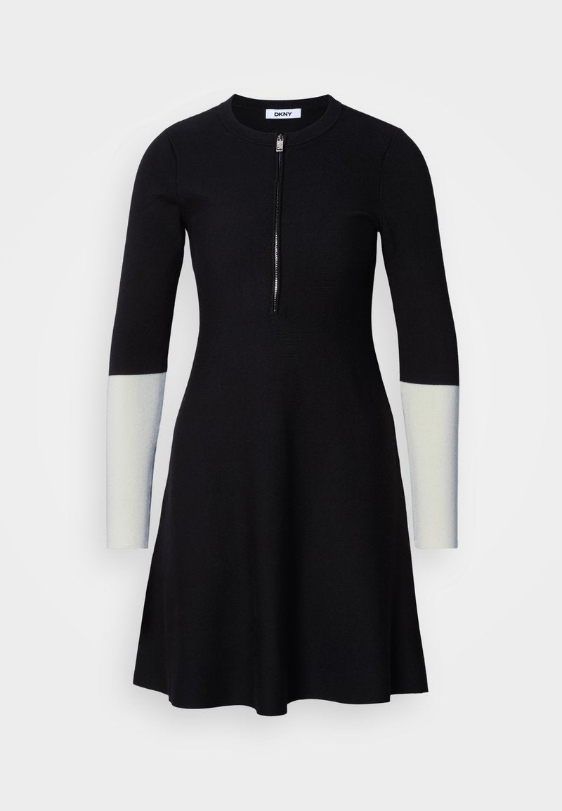ZIP FRONT CONE SWEATER DRESS WITH DIPPED SLEEVE Media 1