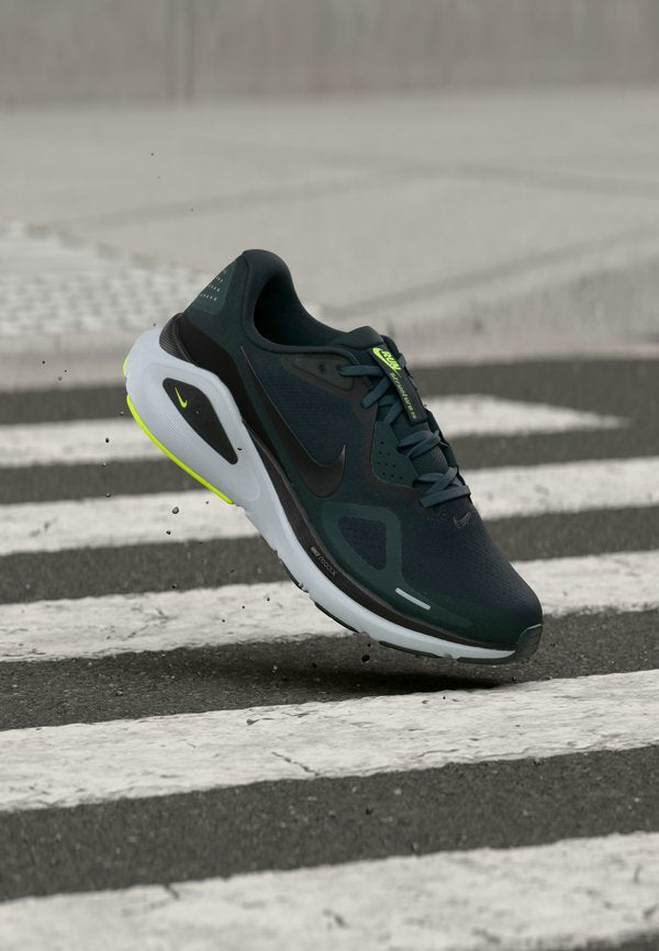 Nike Performance STRUCTURE 26 WIDE - Road running shoes - seaweed/black/volt/pure platinum-coloured/blue force
