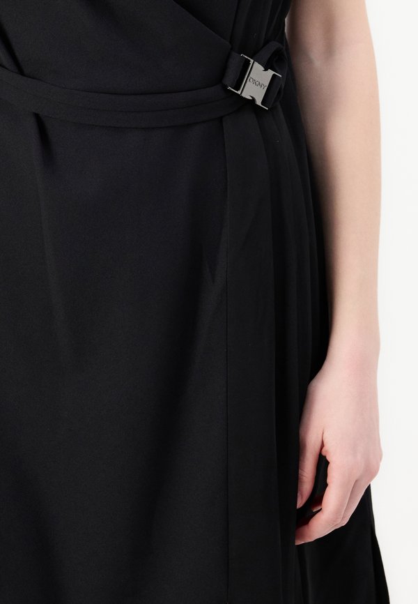 DKNY COWL NECK DRESS WITH PLEATS AND FAUX WRAP