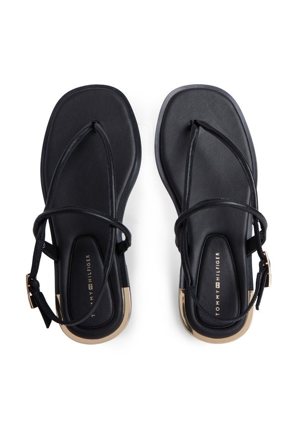 Tommy Hilfiger LEATHER TH MONOGRAM GOLD-TONE HEEL SANDALS