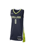 Marineblaues Basketball-Trikot mit limettengrünen Akzenten, versehen mit "DALLAS" und der Nummer "0". Hergestellt aus atmungsaktivem Material, mit seitlichen Paneeldetails.