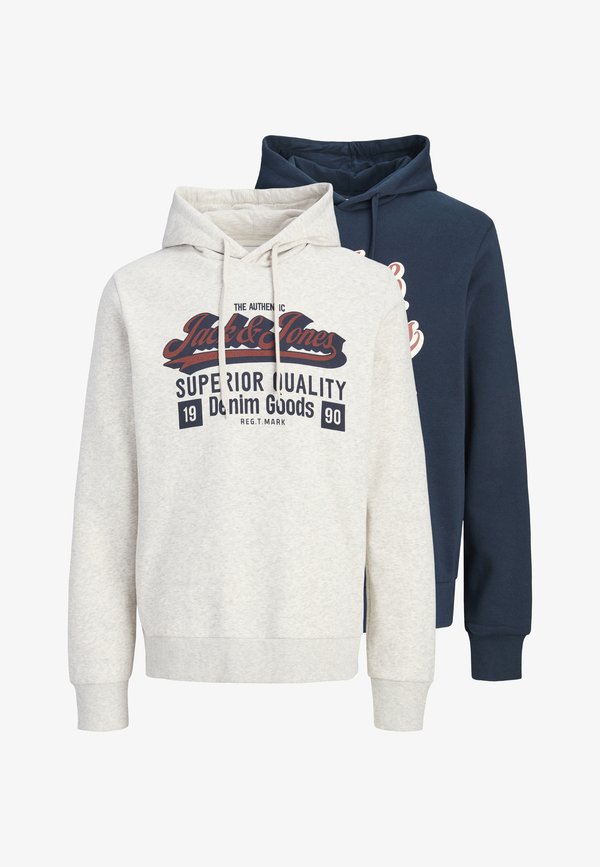 Jack & Jones LOGO HOOD 2 PACK - Hoodie - white melange/navy blazer