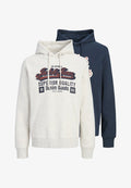 Jack & Jones LOGO HOOD 2 PACK - Hoodie - white melange/navy blazer