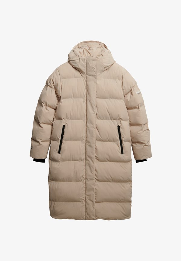 Superdry & Co HOODED LONGLINE PUFFER - Winter coat - chateau beige