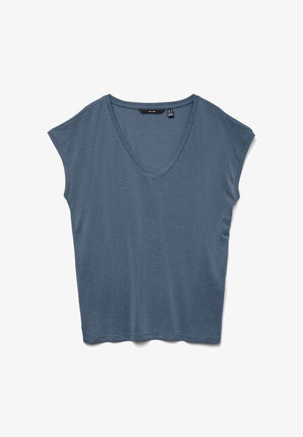 Vero Moda VMFILLI V NECK TEE - Basic T-shirt - china blue