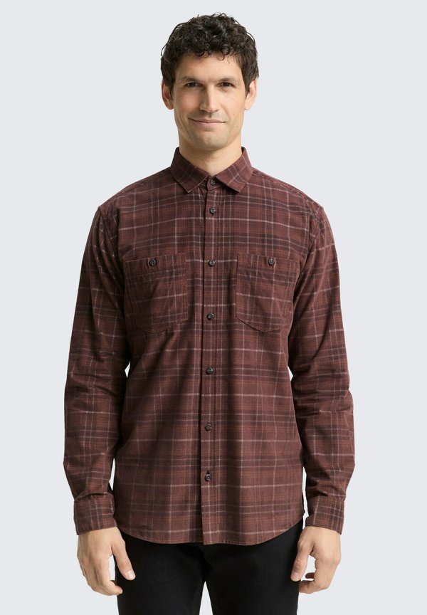 TOM TAILOR Shirt - brown/white cord check