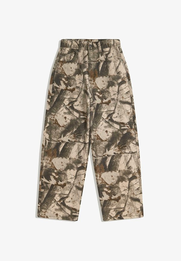 Bershka SUPER PRINTED - BAGGY - Trousers - dark brown