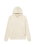 Helle Kapuzenpullover aus weichem Stoff mit einer Kängurutasche und einem kleinen gestickten Logo unten rechts.