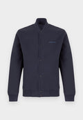 Marineblaue Jacke mit Knopfleiste, langen Ärmeln, gerippten Bündchen und Saum sowie kleinem blauen "PS Paul Smith" Logo auf der linken Brust.