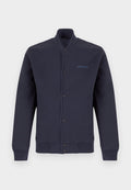 Marineblaue Jacke mit Knopfleiste, langen Ärmeln, gerippten Bündchen und Saum sowie kleinem blauen "PS Paul Smith" Logo auf der linken Brust.