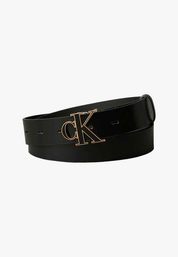 Calvin Klein ROUND BUCKLE - Belt - black/antique light gold-coloured
