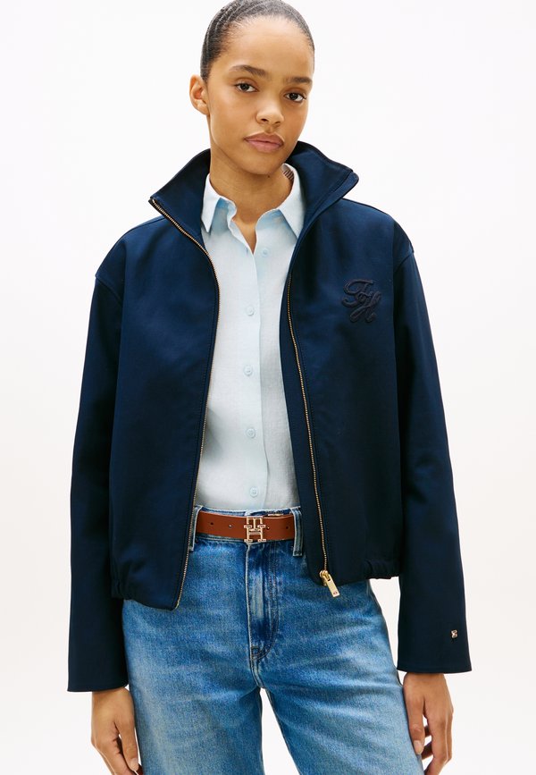 Tommy Hilfiger LOGO APPLIQUÉ OVERSIZED BOMBER JACKET - Zip-up sweatshirt - dark night navy