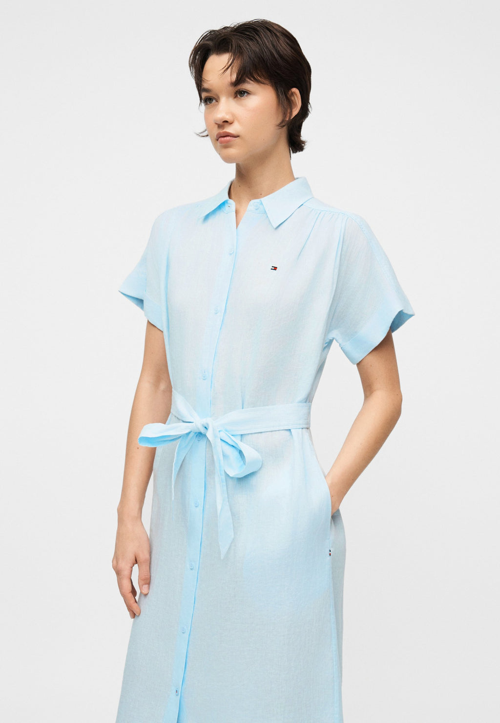BELTED RELAXED PURE LINEN MIDI SHIRT DRESS Media 5