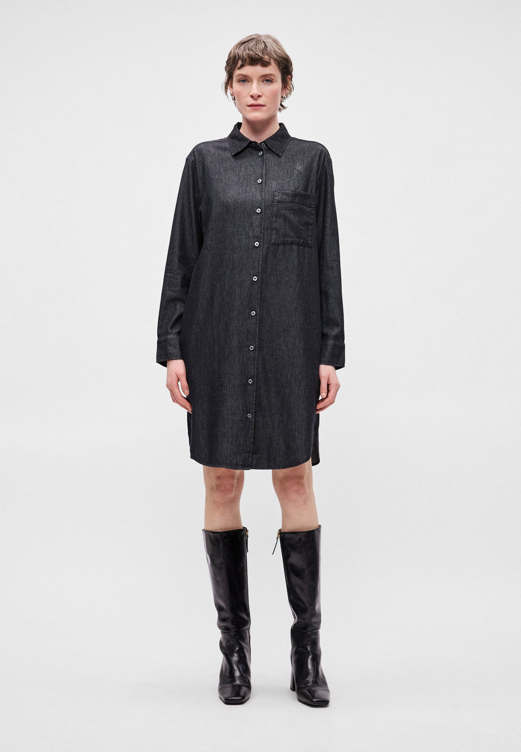 Marc O'Polo SHIRT DRESS ROUND HEM CHEST POCKET COLLAR LONG SLEEVE SOLID