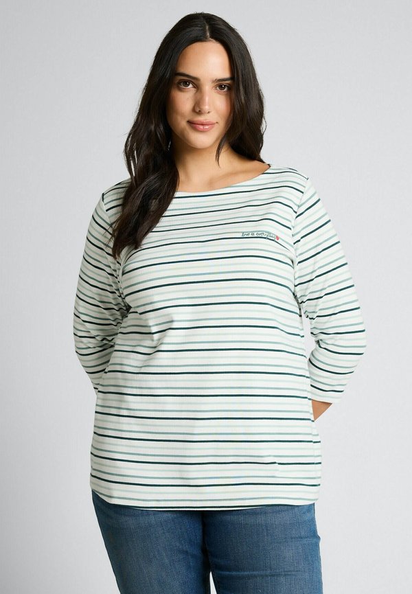 TOM TAILOR PLUS SIZE - MIT STREIFENMUSTER - Long sleeved top - blue haze/multicolor stripe