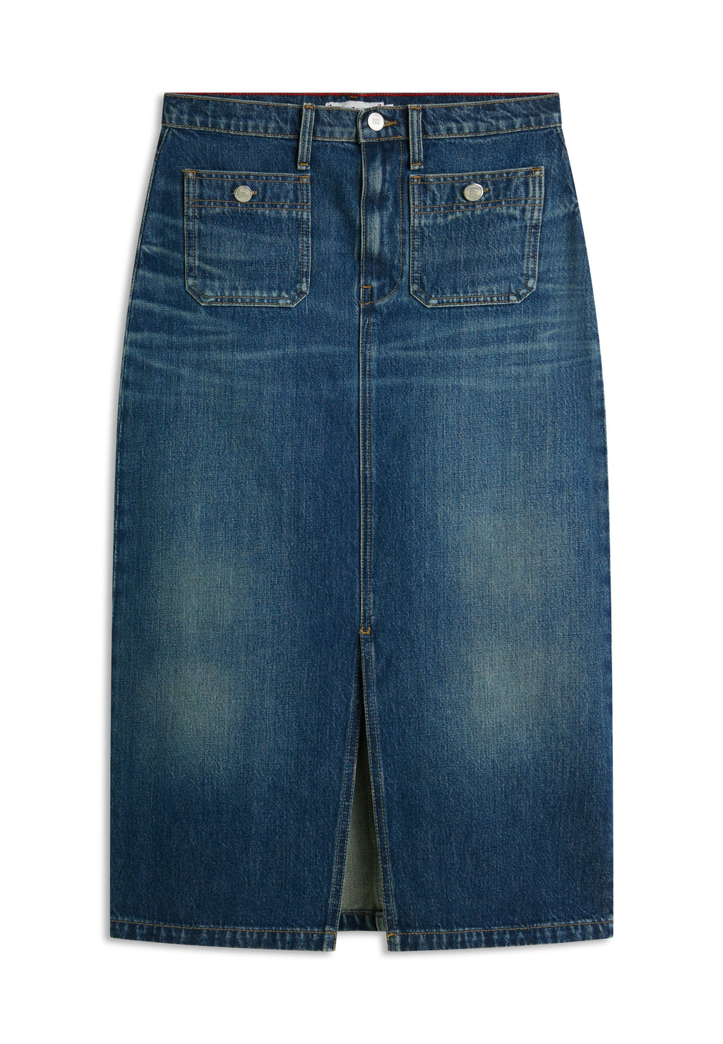 HIGH RISE STRAIGHT DENIM MIDI SKIRT Media 1