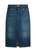 HIGH RISE STRAIGHT DENIM MIDI SKIRT Media 1