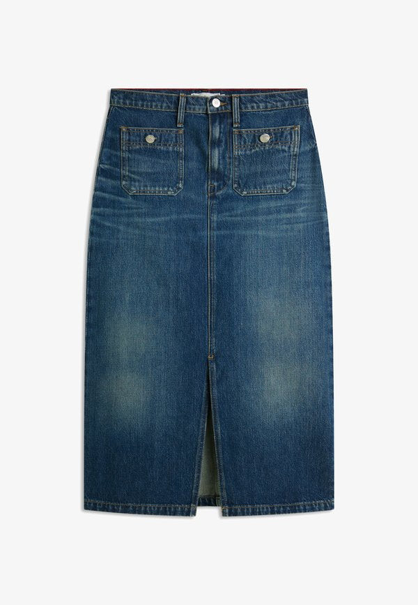 Tommy Hilfiger HIGH RISE STRAIGHT DENIM MIDI SKIRT - Denim skirt - blue denim
