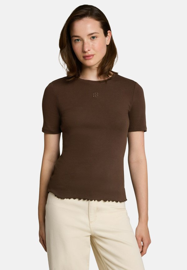 TOM TAILOR SOFT T-SHIRT WITH EMBROIDERY - Basic T-shirt - cool dark brown