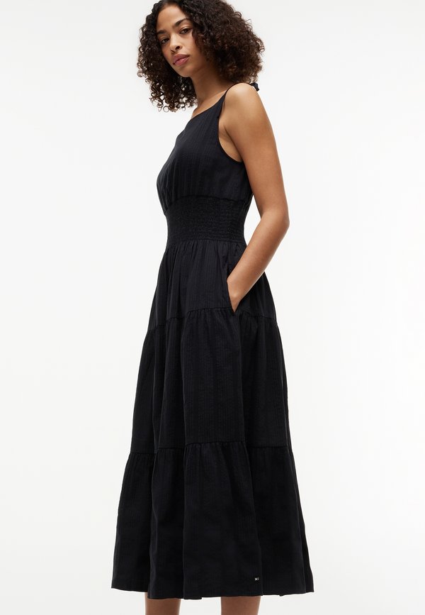 Tommy Hilfiger SMOCK TIE MIDI DRESS - Day dress - black