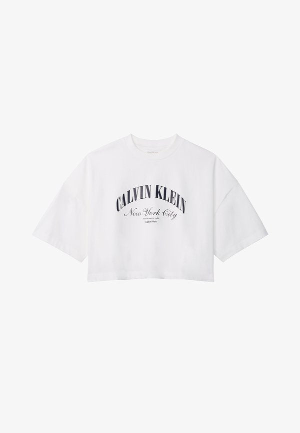 Calvin Klein Jeans CROPPED BOXY HERITAGE CREST - Print T-shirt - bright white