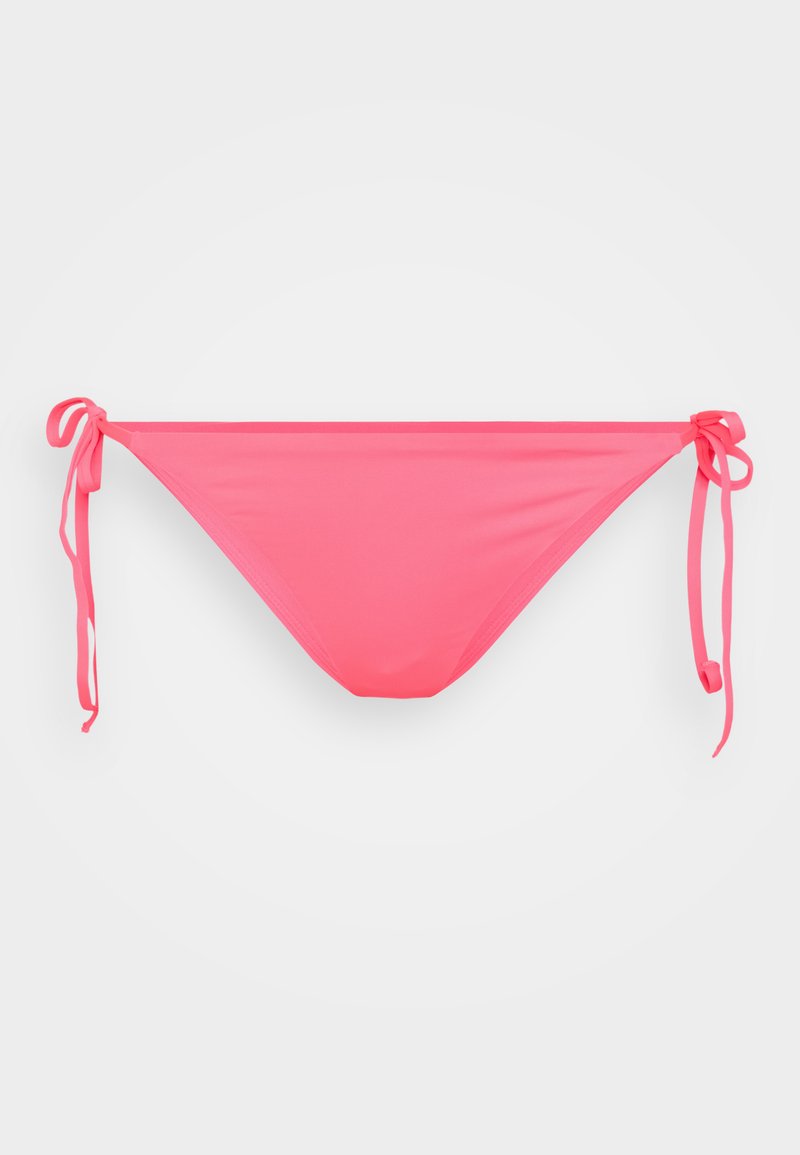 Rosa Bikini-Unterteil mit gebundenen Seiten, aus glattem Stretchmaterial gefertigt. Bietet eine klassische dreieckige Form und ein minimalistisches Design mit geringer Bedeckung.
