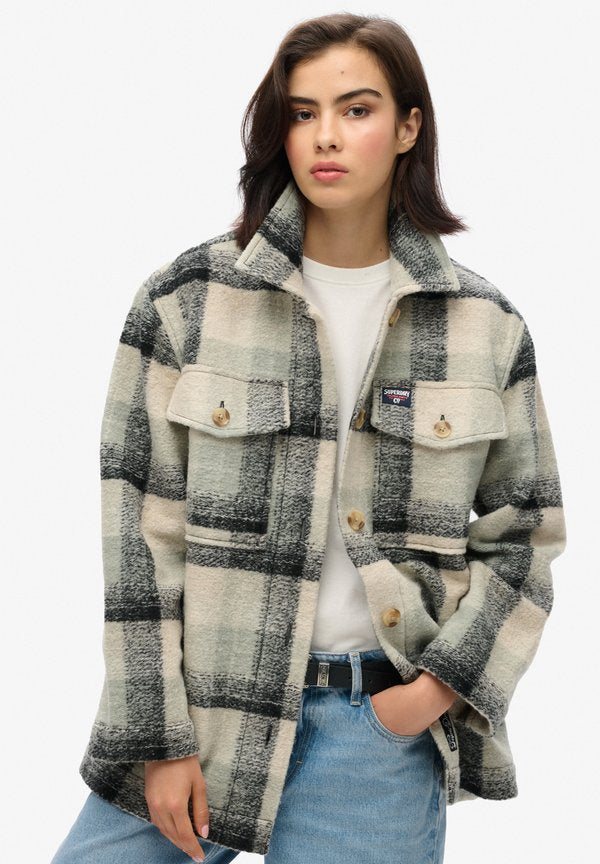 Superdry & Co HEAVYWEIGHT - Summer jacket - pale blue black ivory check
