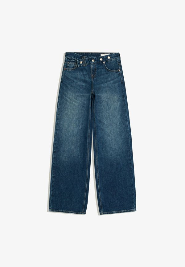 Bershka LOW-RISE WITH CROSSOVER WAIST - JEANS - Relaxed fit jeans - dark blue
