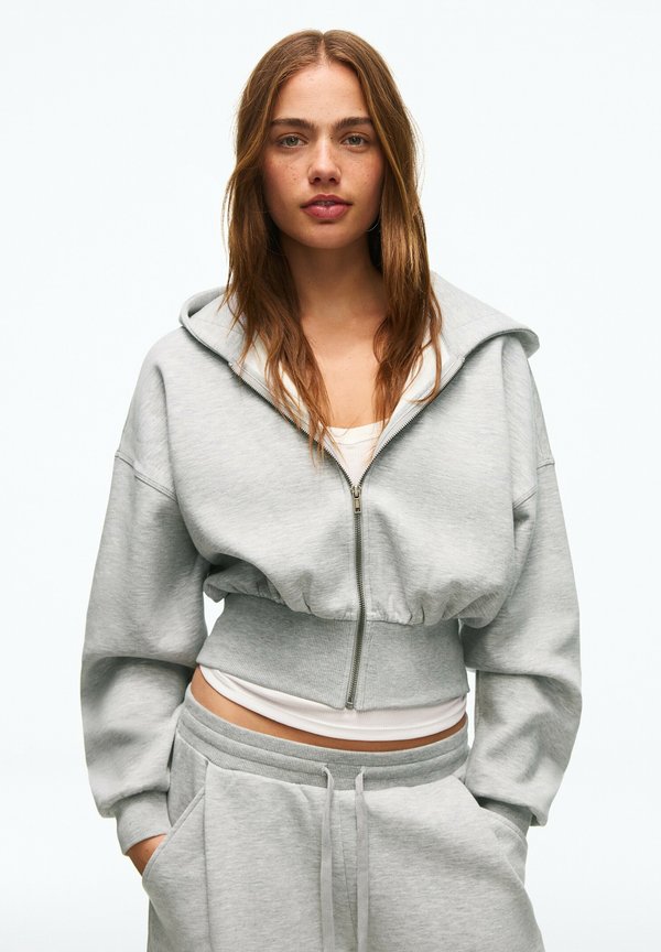 Bershka ZIP-UP WITH WAISTBAND - HOODIE - Zip-up sweatshirt - dark grey