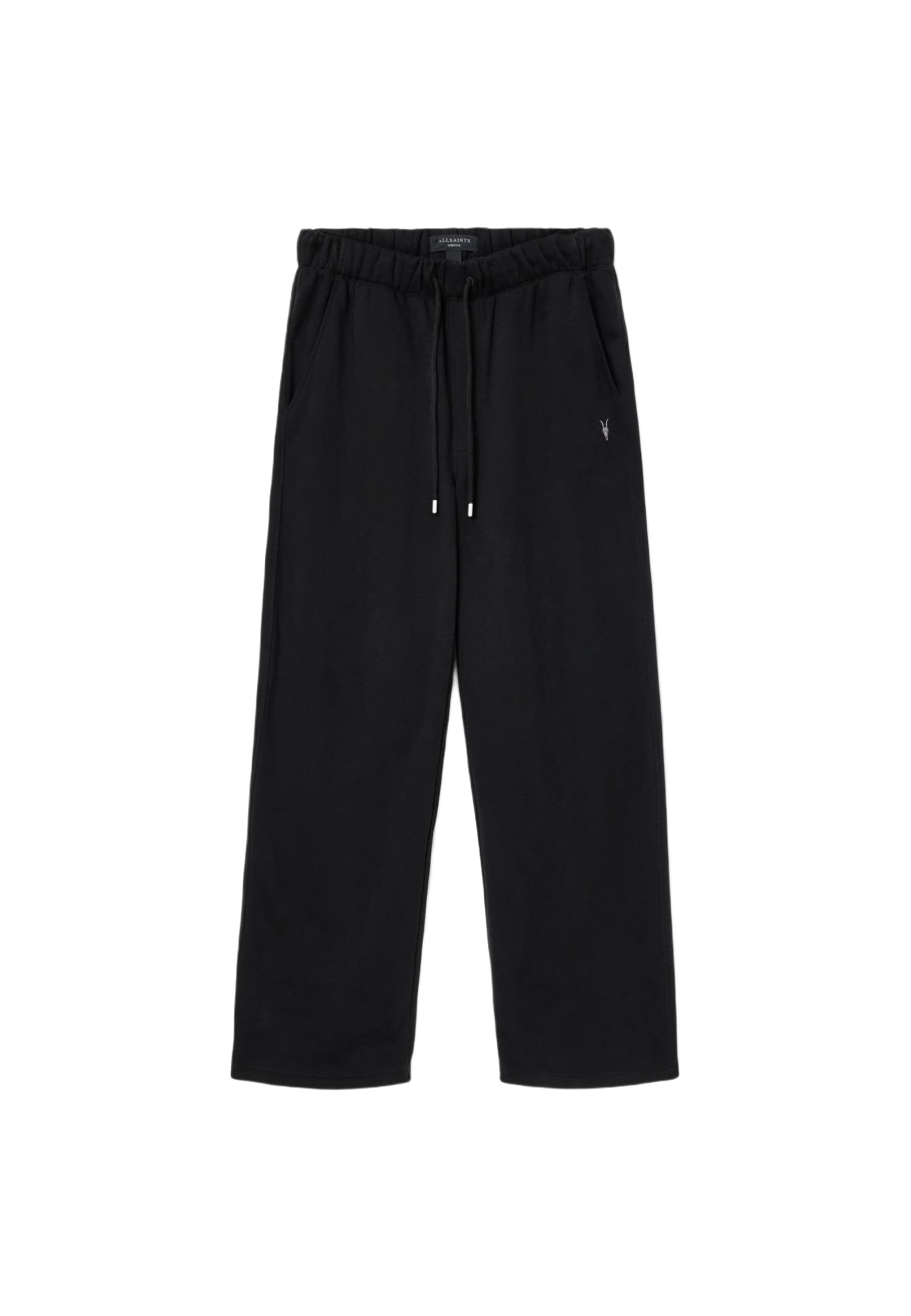 Schwarze Jogginghosen aus weichem Material, ausgestattet mit einem elastischen Bund mit Kordelzug, seitlichen Taschen und einem kleinen Logodetail.
