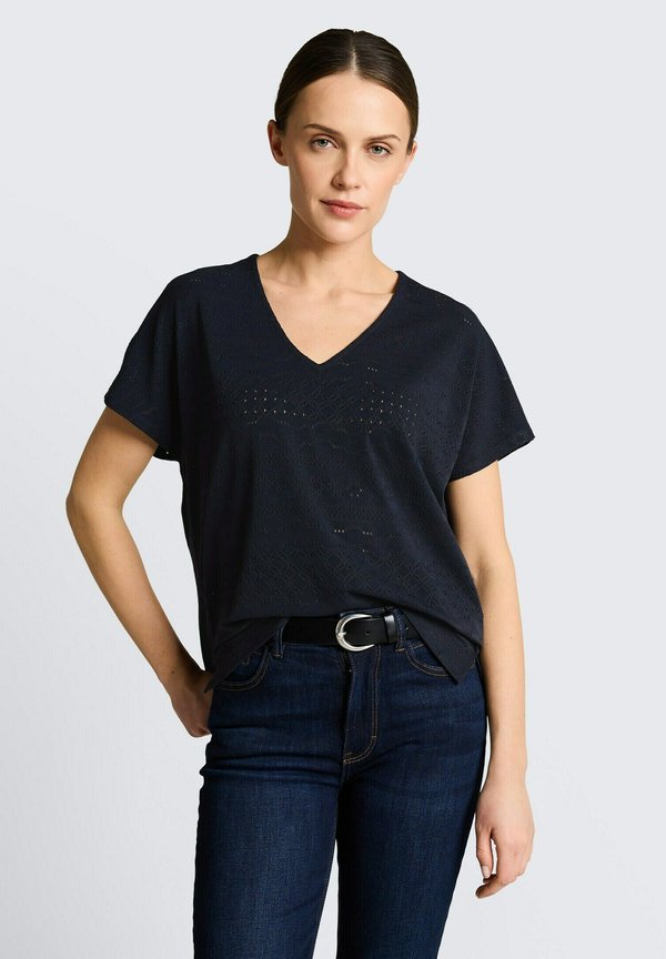 TOM TAILOR T-SHIRT V-NECK AJOUR - Blouse - sky captain blue