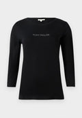 TOM TAILOR FRONT GLITTER LOGO - Long sleeved top - deep black