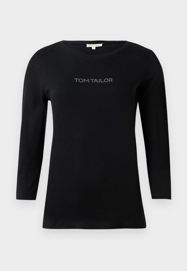 TOM TAILOR FRONT GLITTER LOGO - Long sleeved top - deep black