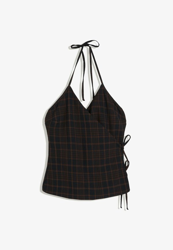 Bershka CHECK HALTER CROSSOVER TOP - Blouse - royal blue