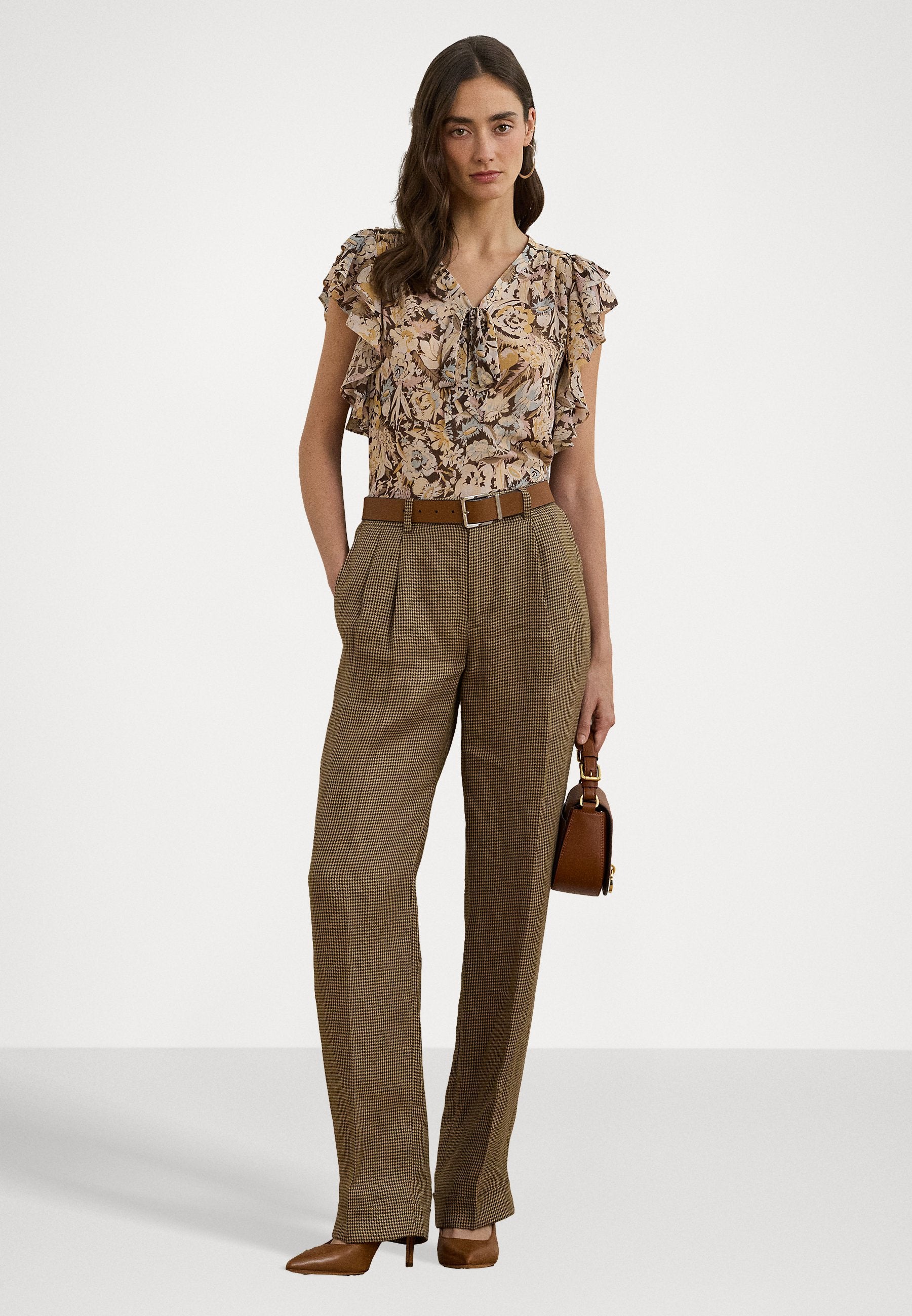 Lauren Ralph Lauren HOUNDSTOOTH PLEATED TWILL PANT