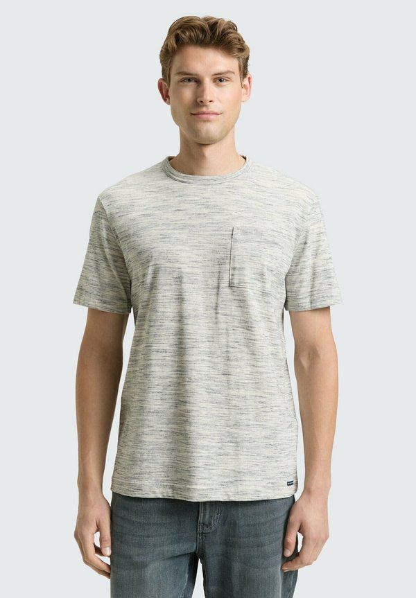 TOM TAILOR IN MELANGE-OPTIK MIT BRUSTTASCHE - Basic T-shirt - gardenia white multi inject